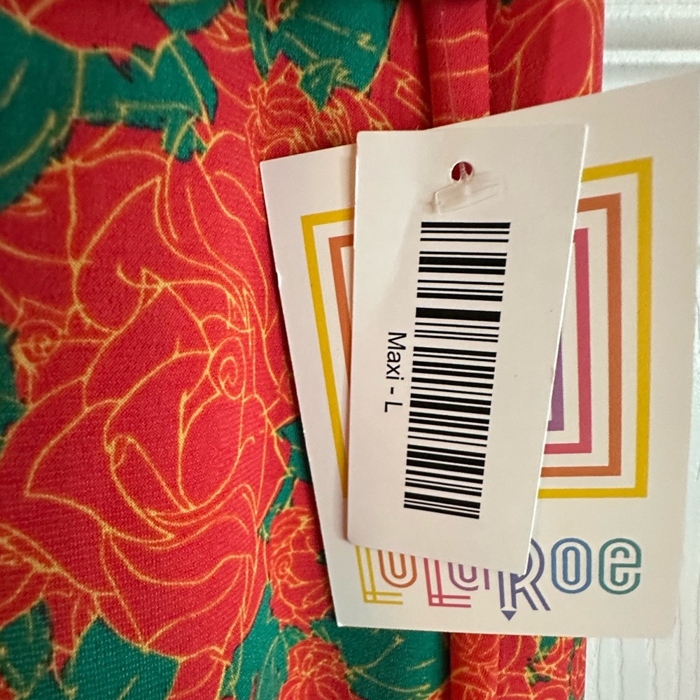 LuLaRoe Red Floral Maxi Skirt with Green Accents - Size L - Picture 3 of 4